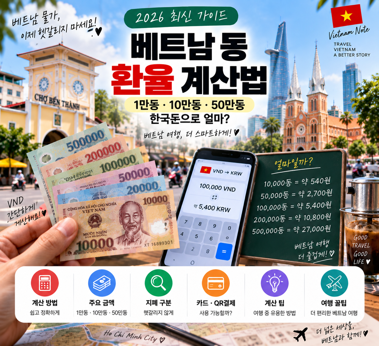 2026 베트남 동 환율 계산법｜1만·10만·50만동 한국돈으로 얼마?